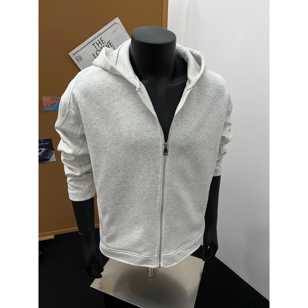白花灰机车拉链卫衣男秋冬360克重磅cleanfit开衫外套痞帅连帽衫