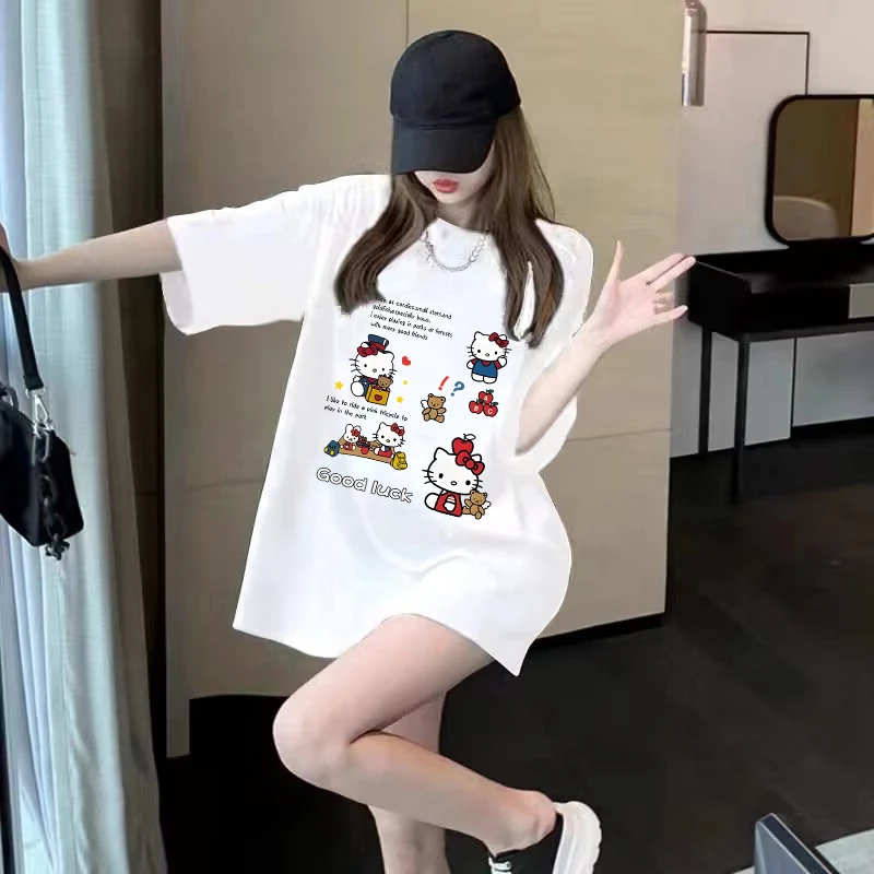 夏季设计感可爱哈喽Kitty猫印花短袖t恤女2025新款学院风白色上衣