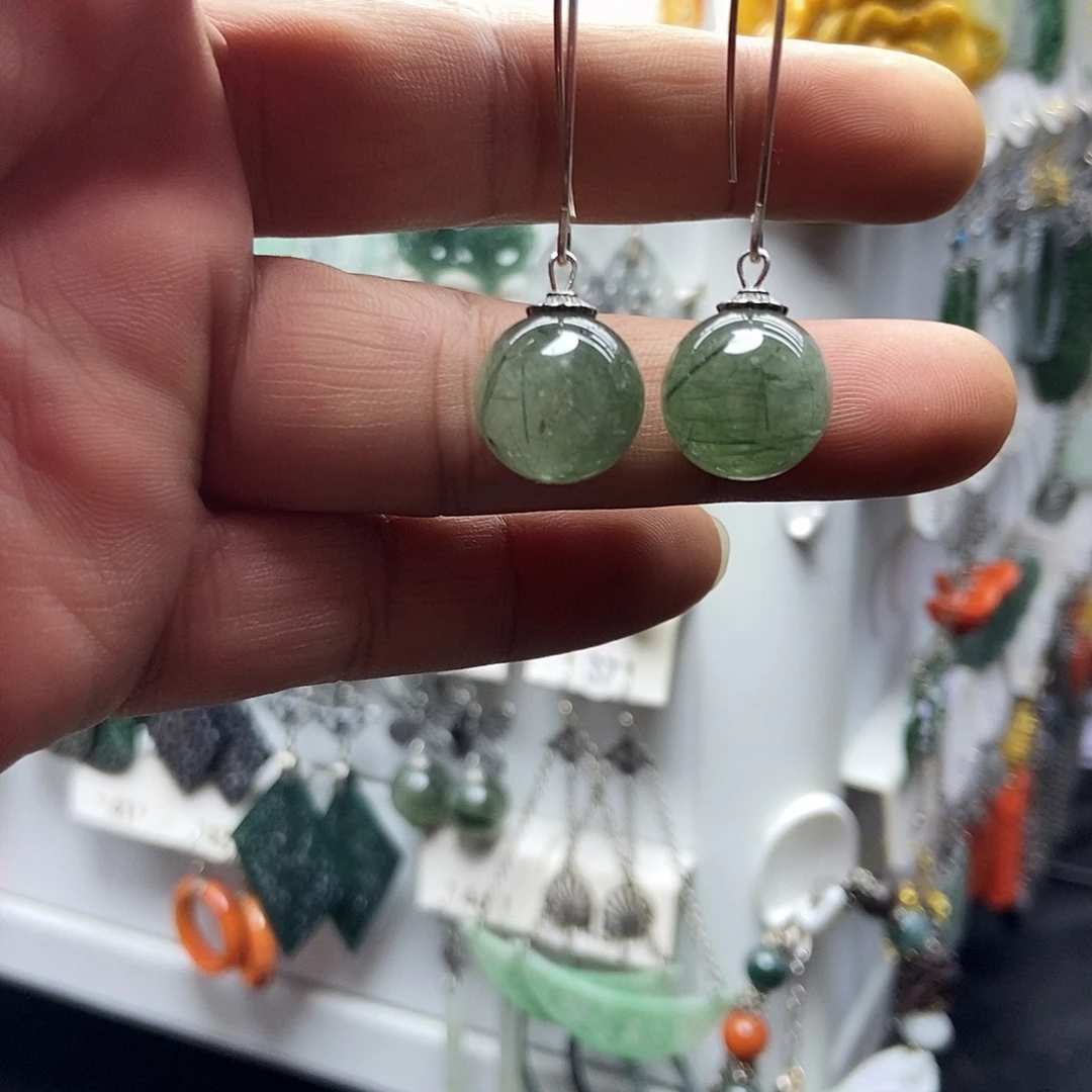 银S925镶嵌发晶耳饰品质珠宝