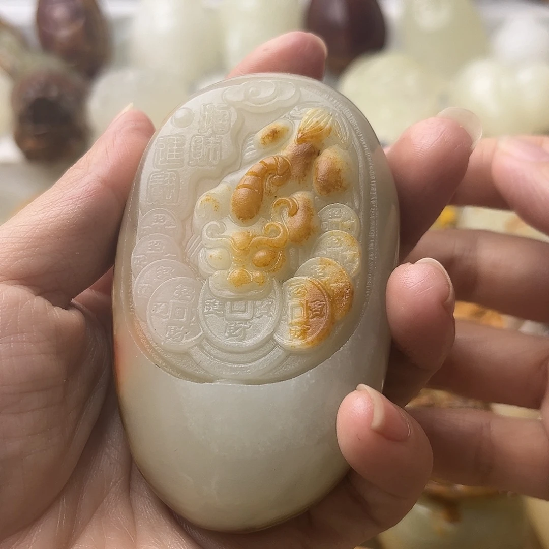 石材方解石手把摆件不退换貔貅微瑕