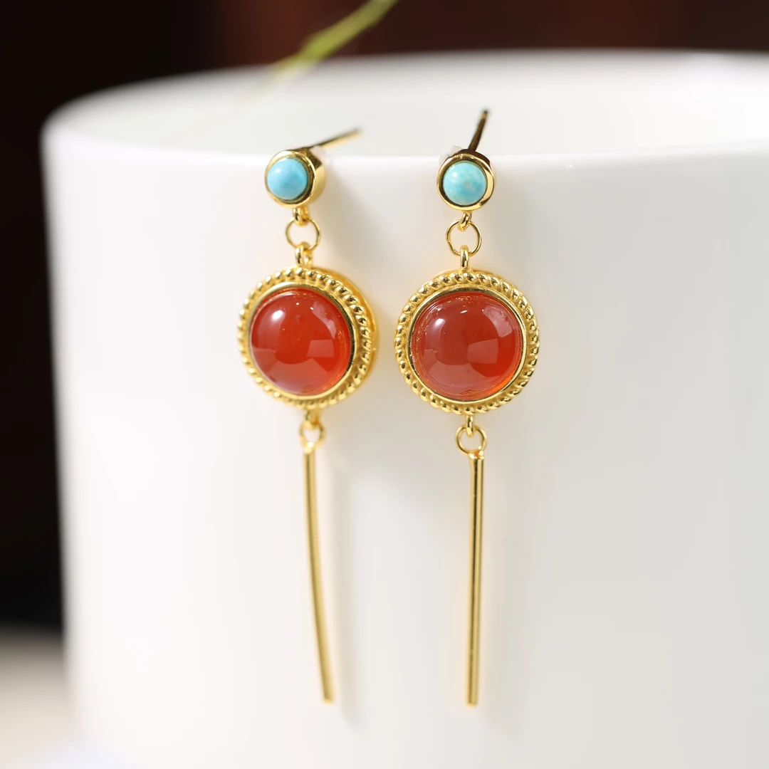 【丹色】原创国风新中式定制珠宝s925银镶嵌南红耳饰