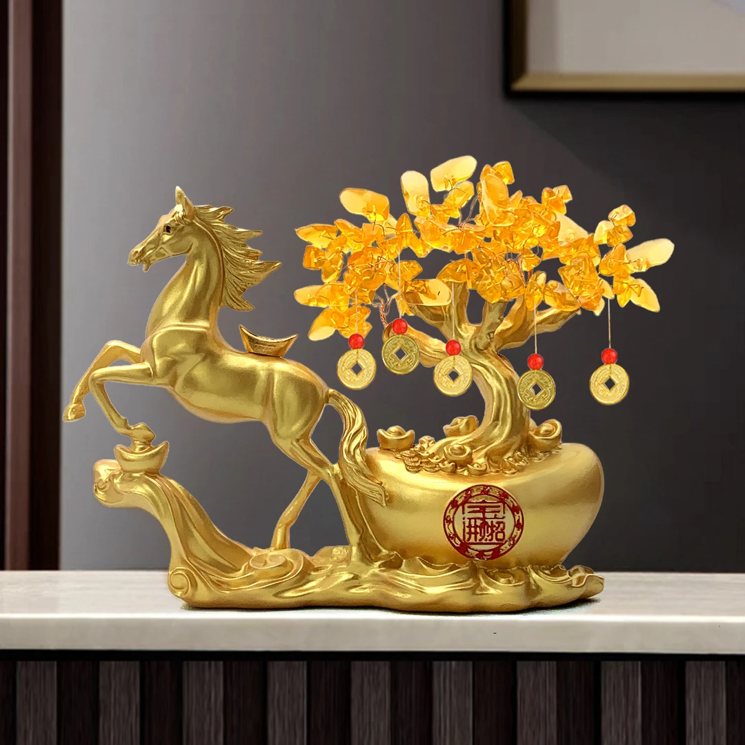 马摆件财树摇钱树金元宝办公室前台酒柜客厅装饰乔迁开业礼物