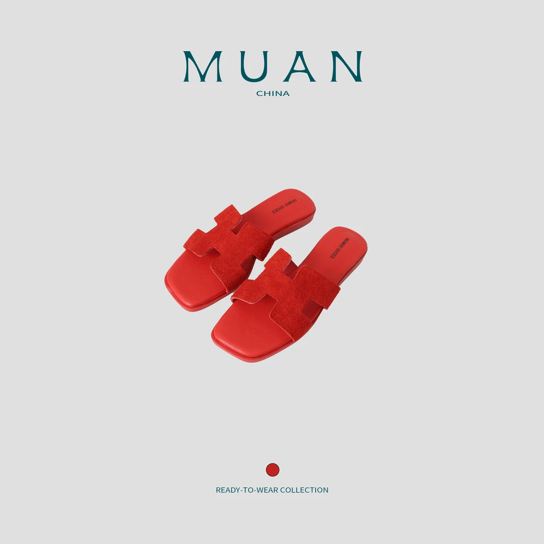 木岸MUAN:《红色罗马拖》定制气质高级拖鞋女罗马鞋女鞋女LL-689-1