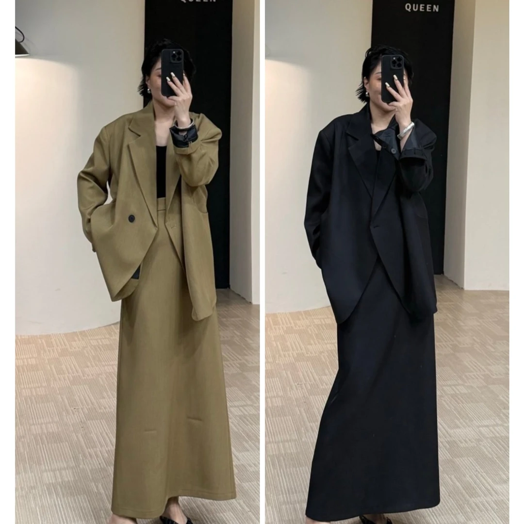 美丽定制极简气质显瘦翻领西服套裙160斤以内（23612）