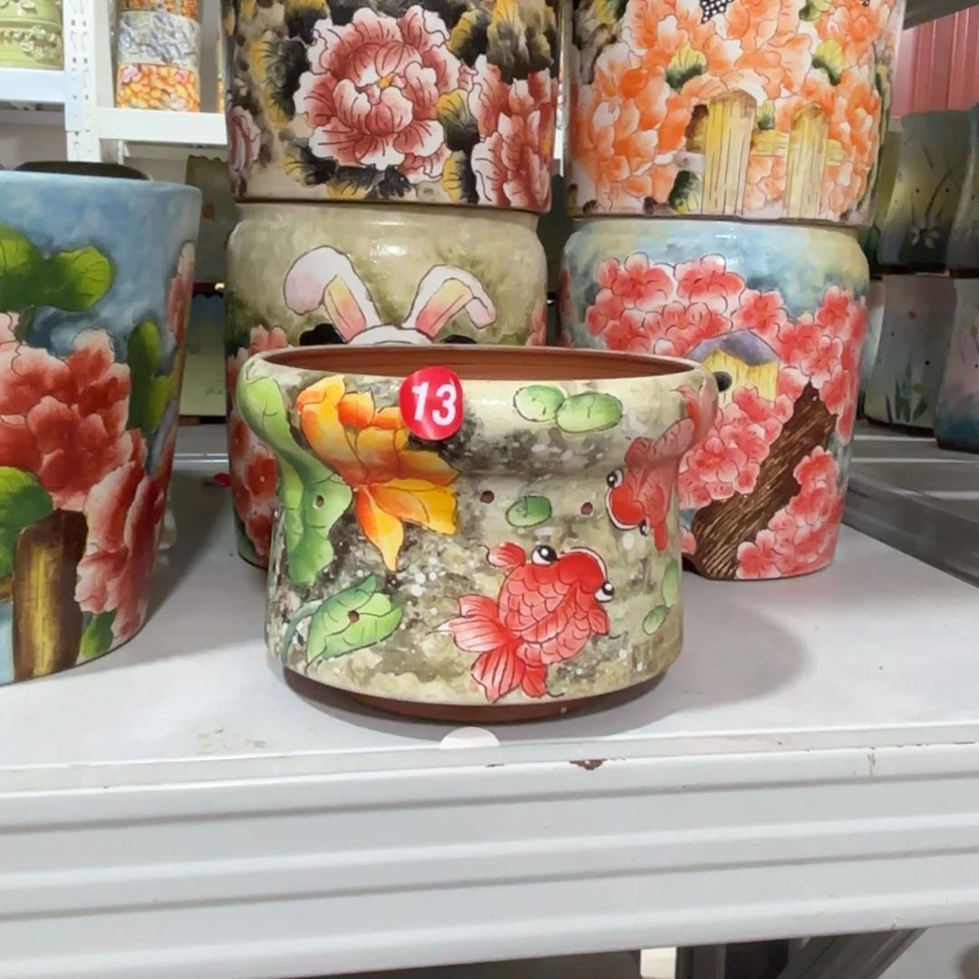 景德镇手绘花盆陶瓷13.5/11