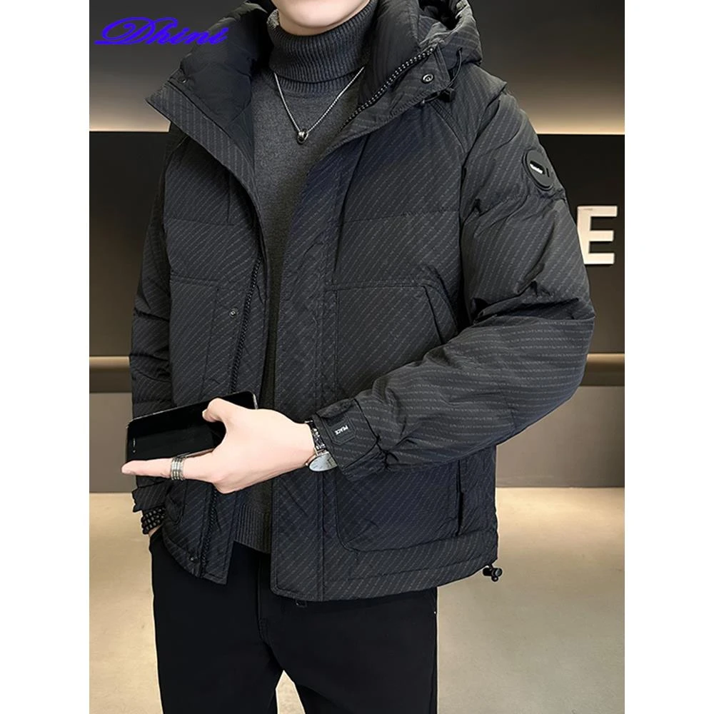 dhini连帽条纹轻薄羽绒服男冬季2025冬天潮牌痞帅高级感加厚防寒