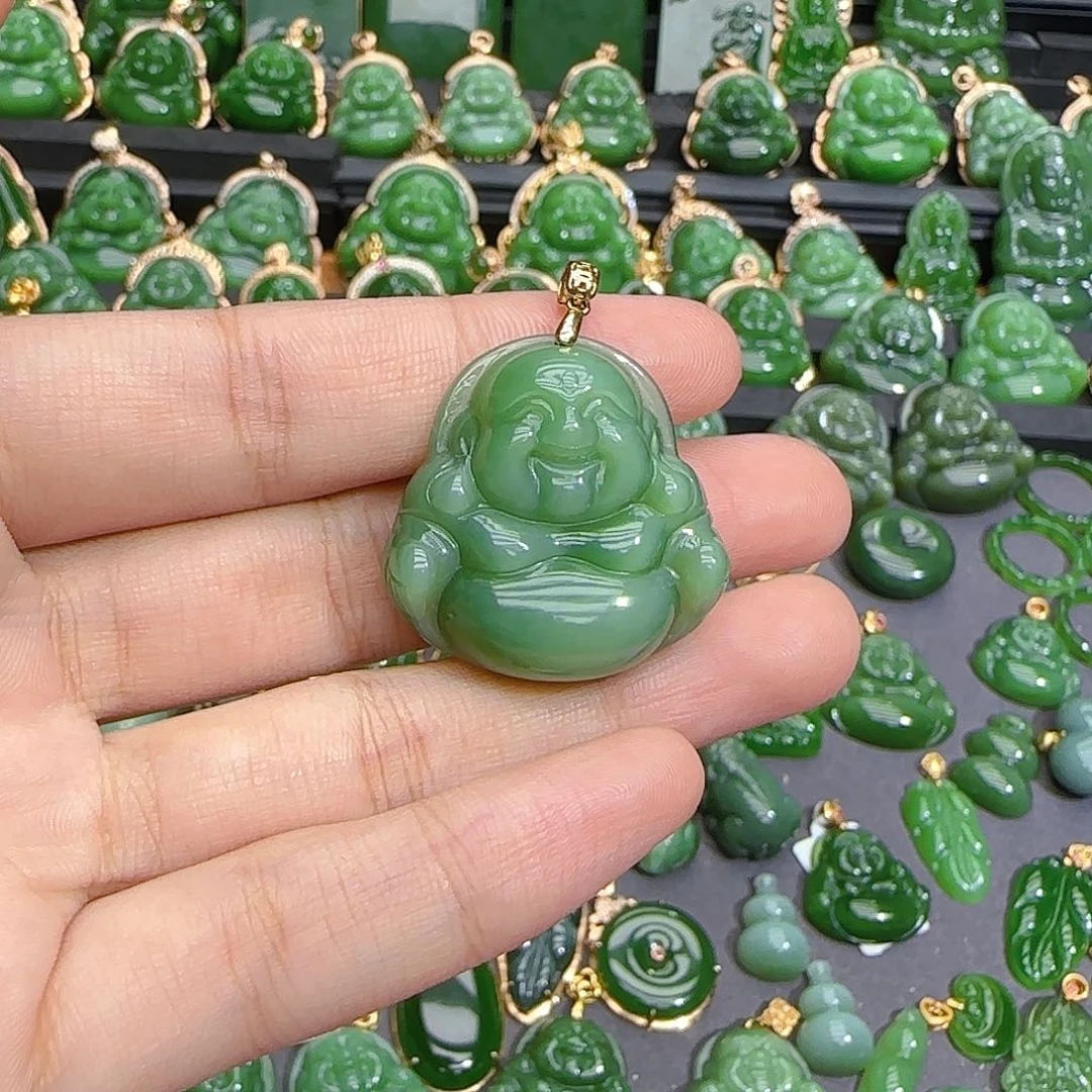 和田玉（碧玉）18K金镶嵌颈饰