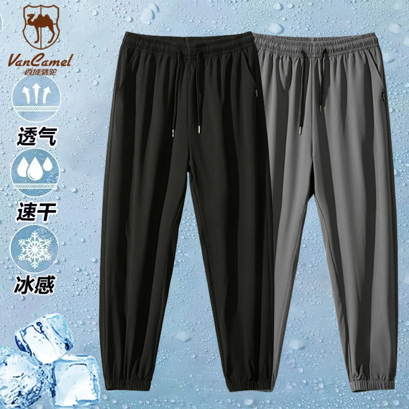 VANCAMEL/西域骆驼夏季薄款冰丝裤男潮流宽松速干百搭休闲束脚裤