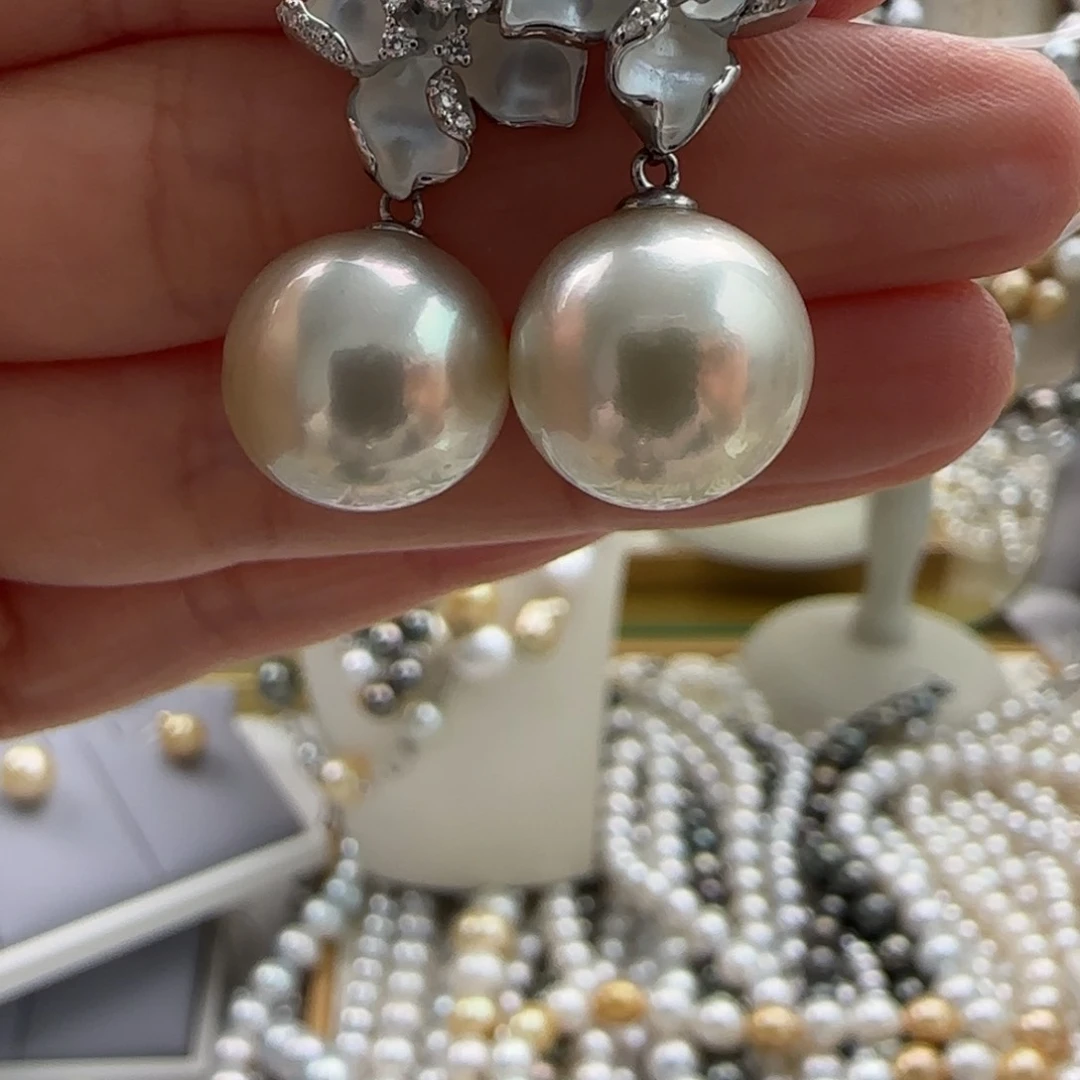 海水珍珠耳饰银S925镶嵌