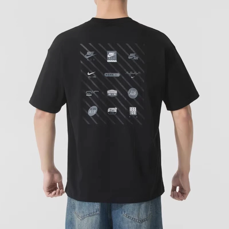 耐克正品男装黑色户外旅行纯棉运动服针织透气休闲圆领短袖HJ0727