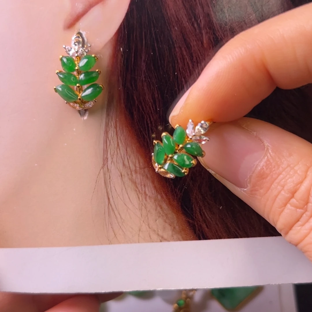 翡翠耳饰18K金镶嵌双耳包