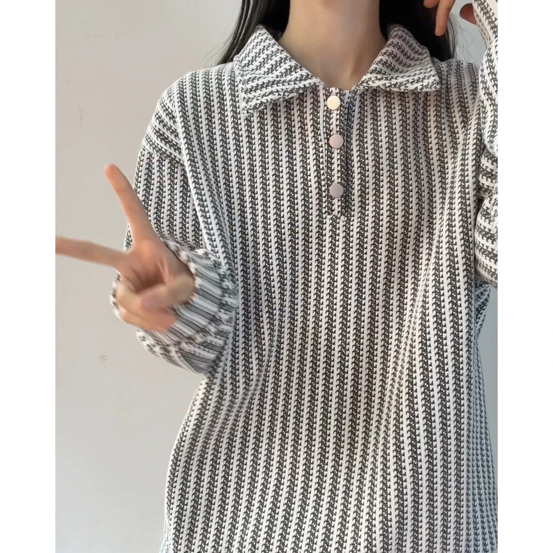 复古雪尼尔polo领卫衣男春秋季大码翻领打底衫高级感加绒套头外套