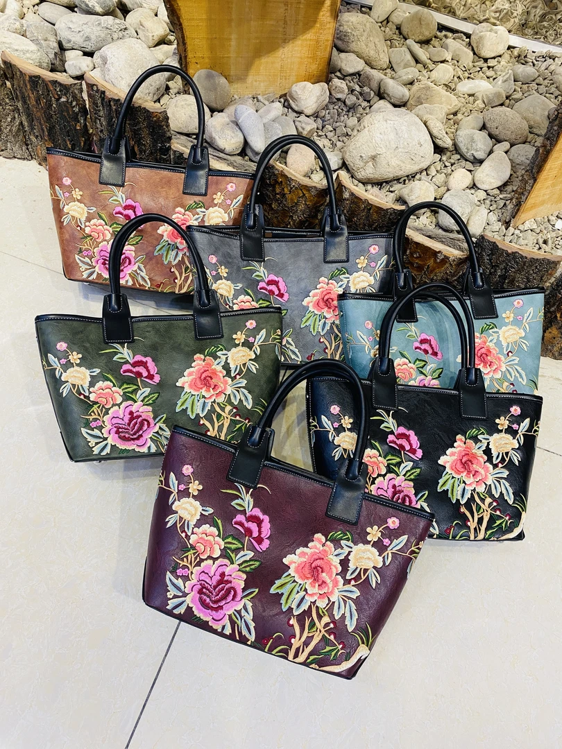 九儿家包包头层牛皮手工苏绣单肩斜跨手提包包5603