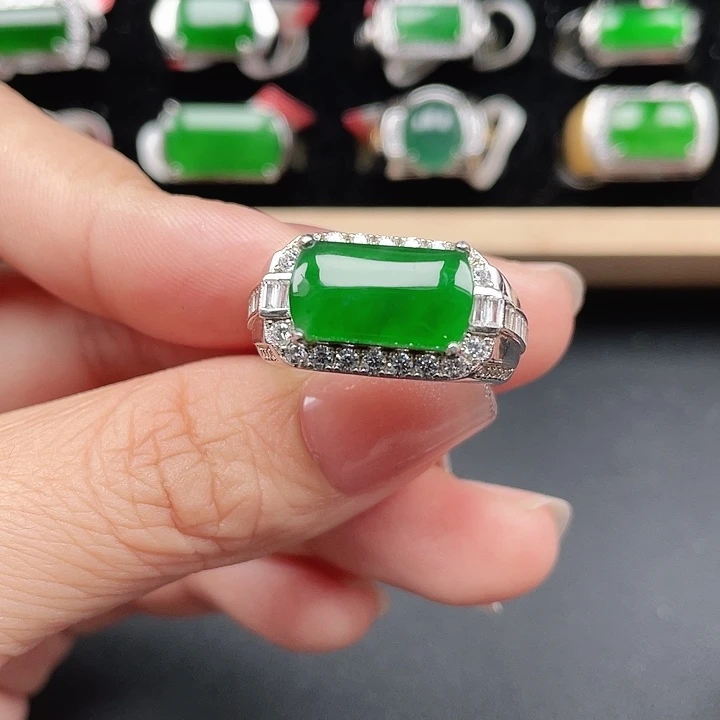 翡翠银S925镶嵌戒指编号0058没运费险天然a货翡翠