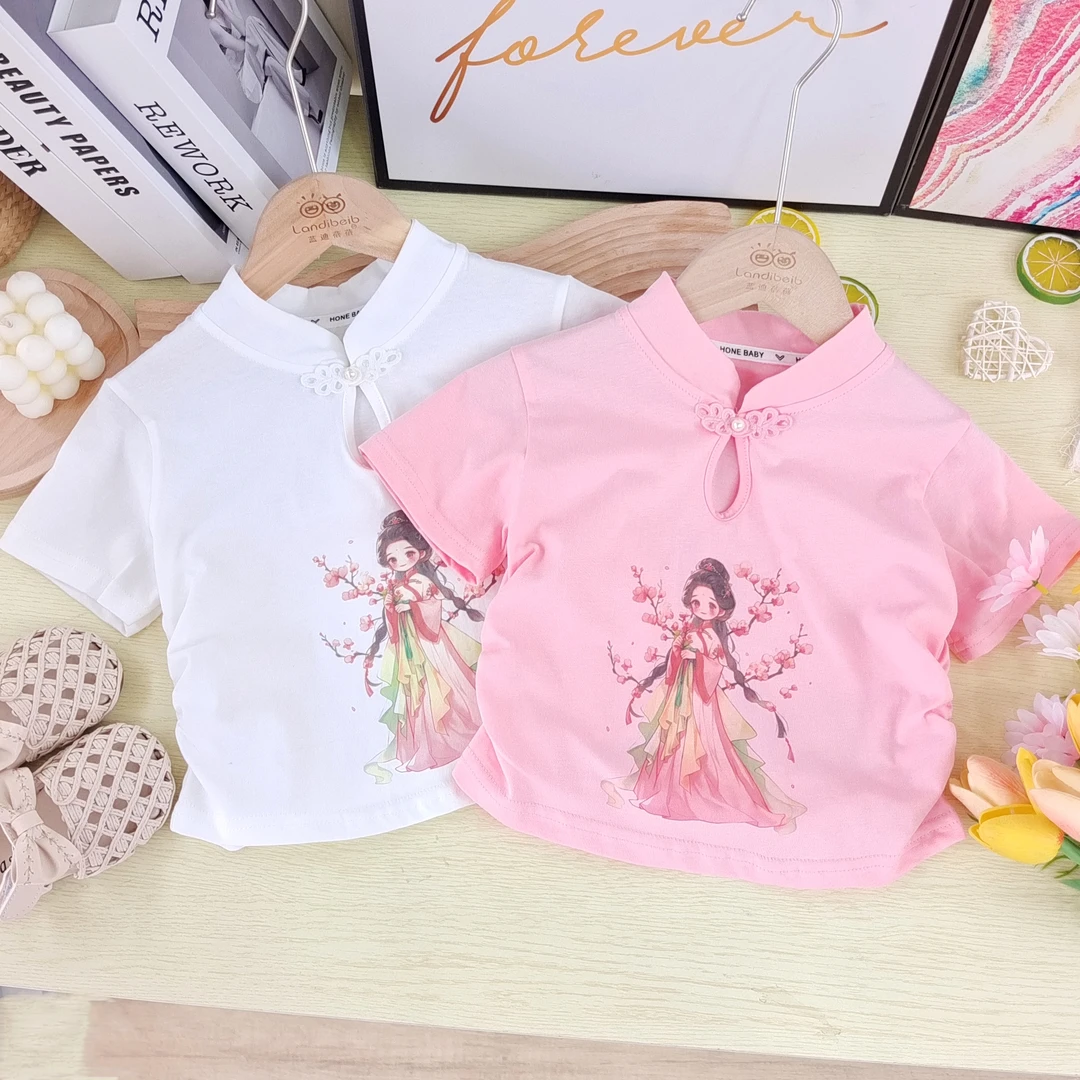 【国风印花T恤】女童夏季复古女宝中国风古风造型短袖