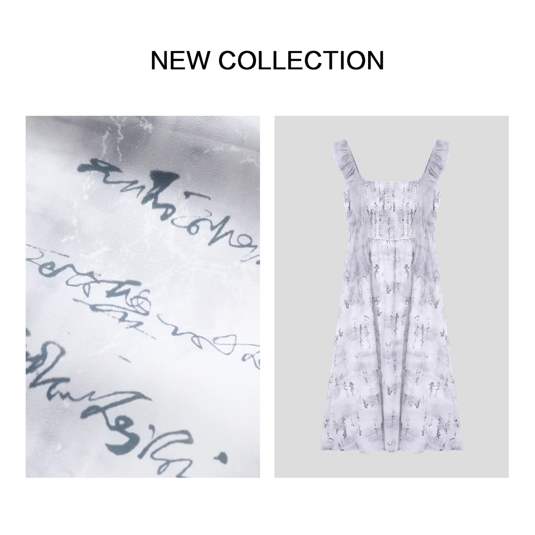 【小依专享】L5F26086 现代艺术风方领无袖连衣裙-6086