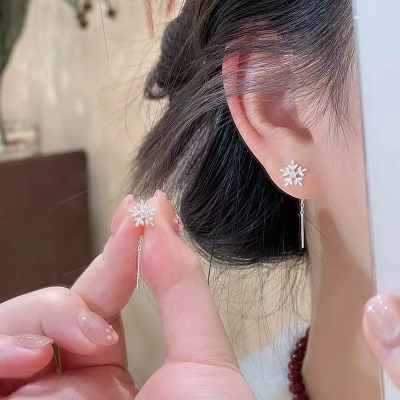 铜合金耳饰 雪花时尚甜美风女耳线流苏甜美小巧网红小清新素款173