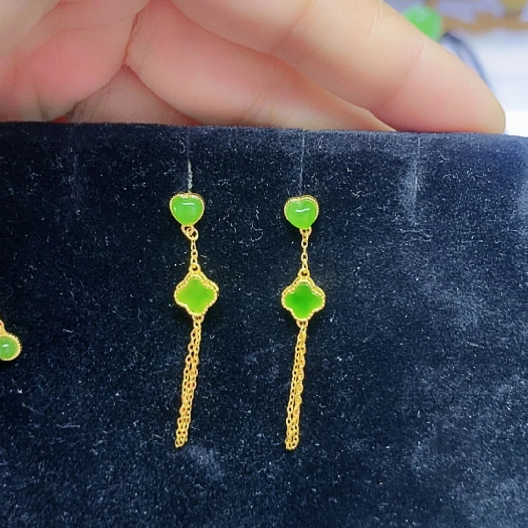 【闪购商品】银S925镀金镶嵌和田玉（碧玉）挂件