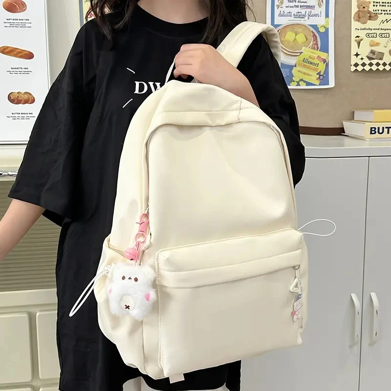 日系书包百搭字母大学生简约森系双肩包校园大容量纯色ins背包