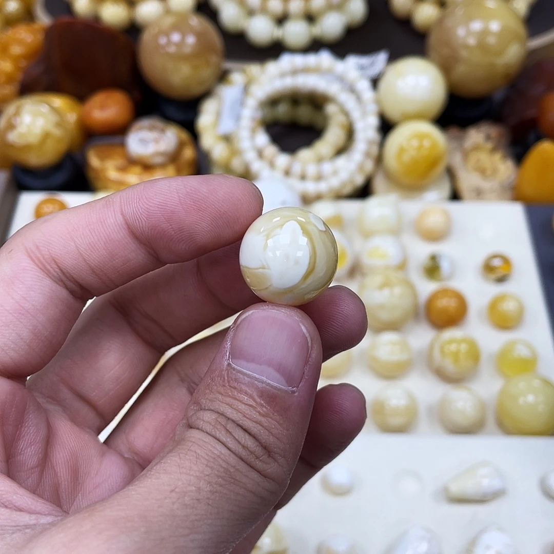 蜜蜡未镶嵌珠宝奇石17.8mm【天眼拉丝石膏瓷白】圆珠