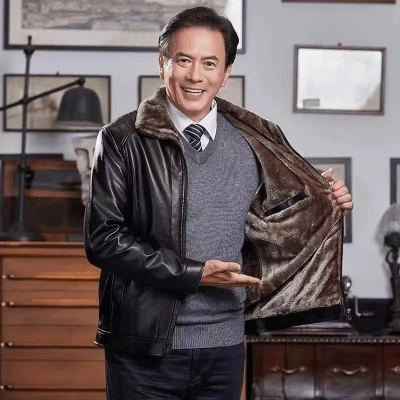 翻领加绒男士皮衣时尚休闲商务保暖冬款922