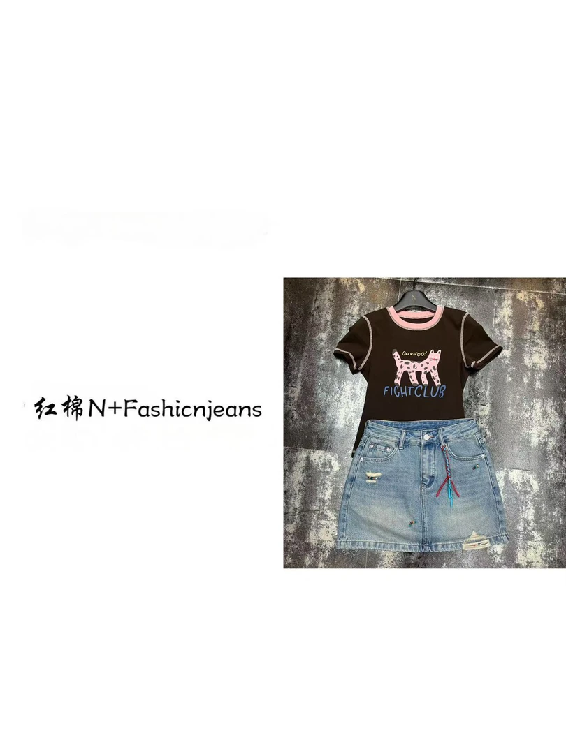 【N+定制】3596  XY不褪色高腰 牛仔半身裙 时尚A字短裙