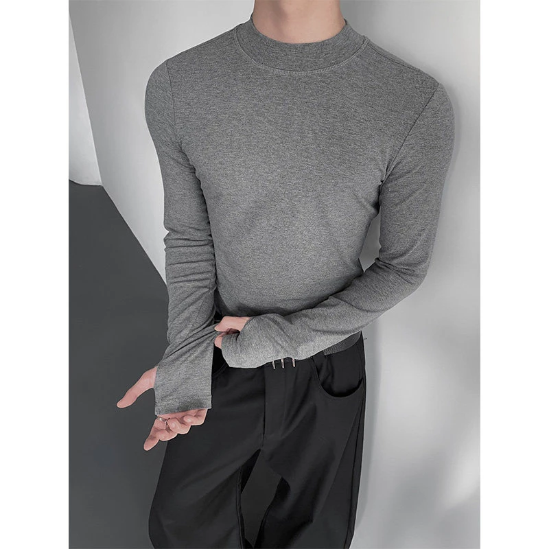 秋冬高级感剪裁设计感修身长袖T恤男紧身百搭极简风打底衫上衣潮