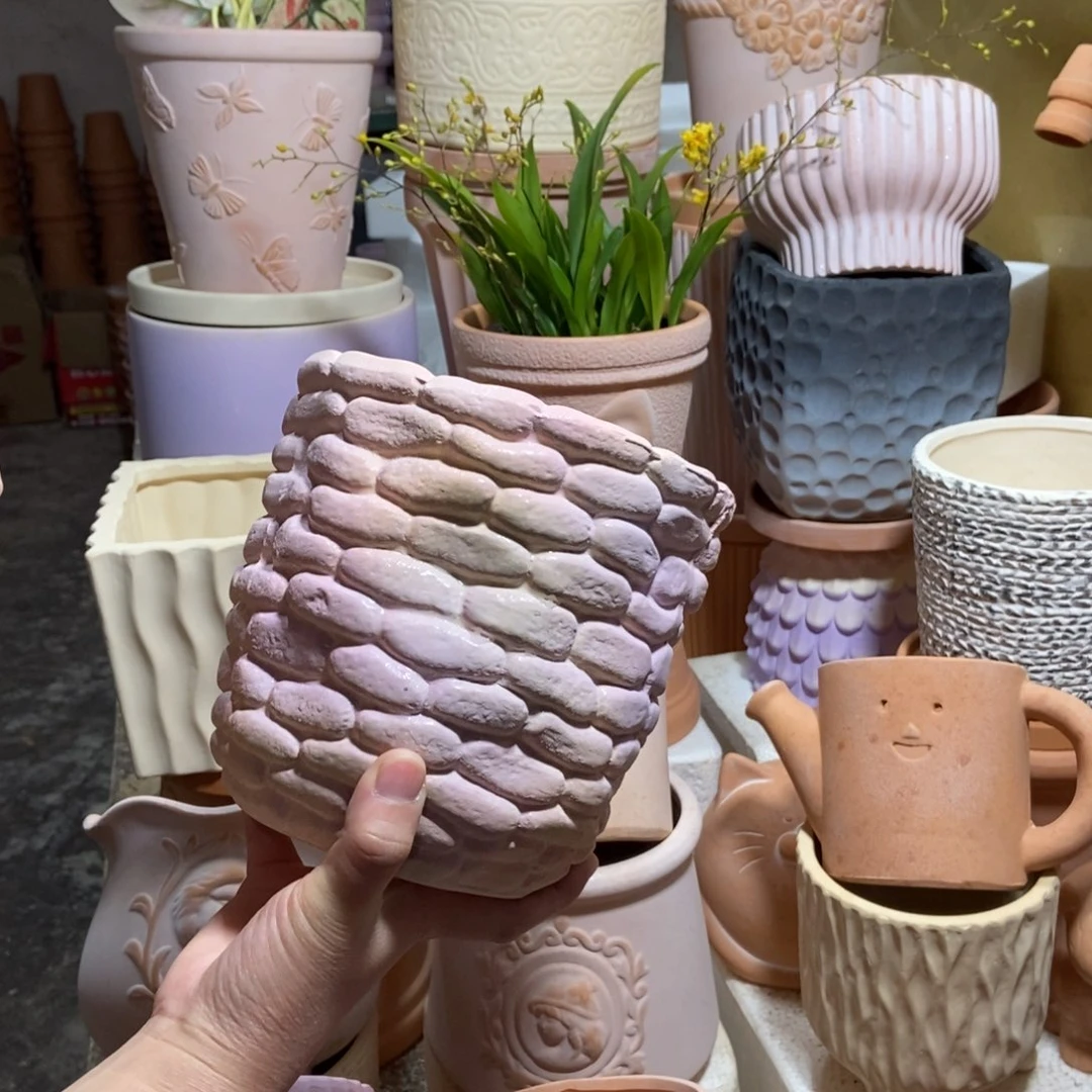 15×15彩色石头盆 粗陶1个