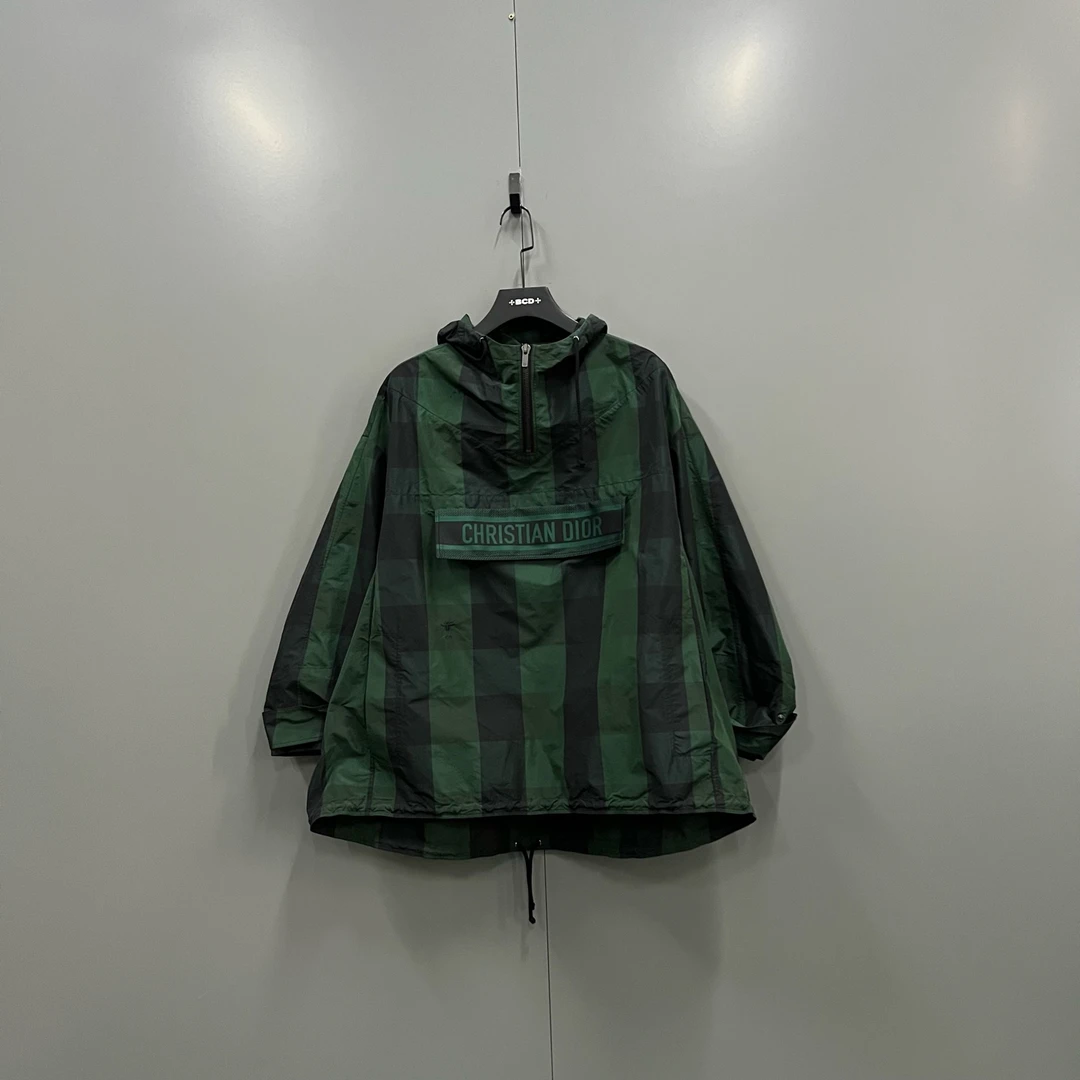 99新 DIOR/迪奥 tt 黑绿格纹半拉链外套 XS码/98新/609565