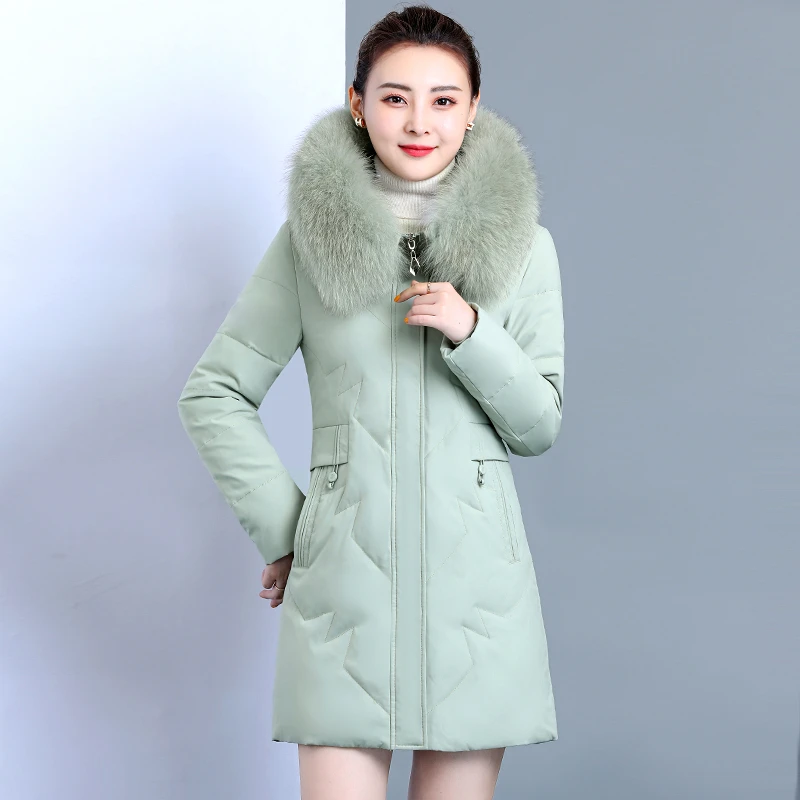 冬装羽绒服中长款2025年新款爆款大毛领小个子白鸭绒收腰女士外套