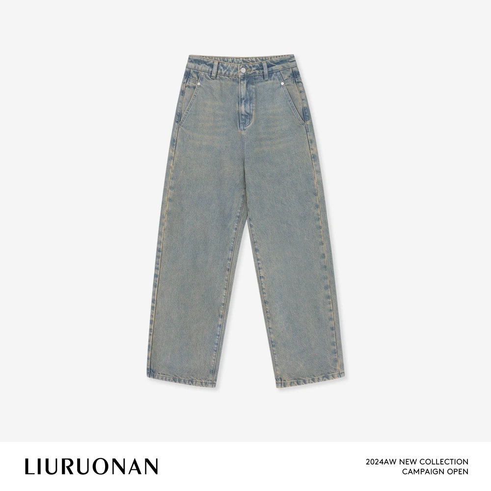 LIURUONAN 25SS【黄石农场的牛仔裤】棉质复古水洗直筒直腿长裤女