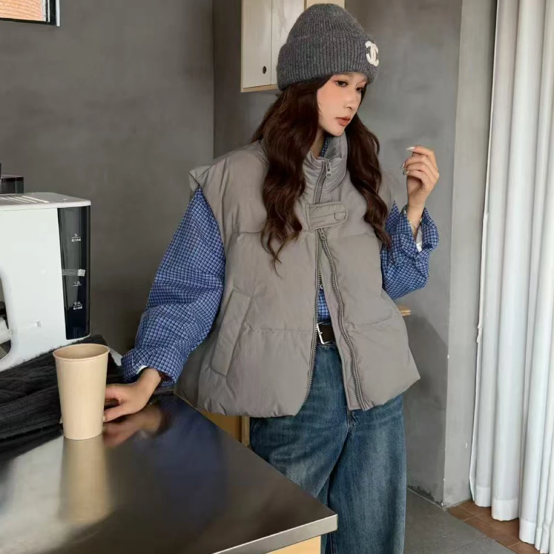 balala～冬季韩系ins大扣子面包羽羽马甲