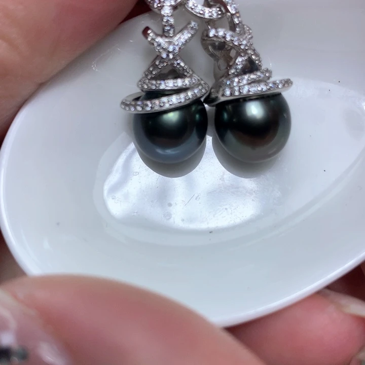 银S925镶嵌耳饰海水珍珠
