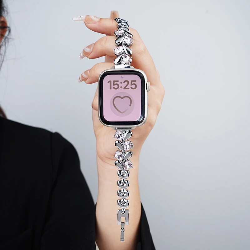 适用华为fit4表带女款fit3手表施华洛半钻爱心腕带夏天水晶手表链