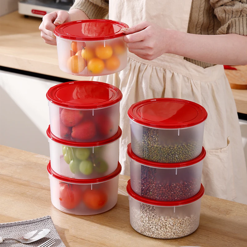 【到手6个大号】塑料圆形保鲜盒过年红收纳盒干果零食储存盒保鲜碗