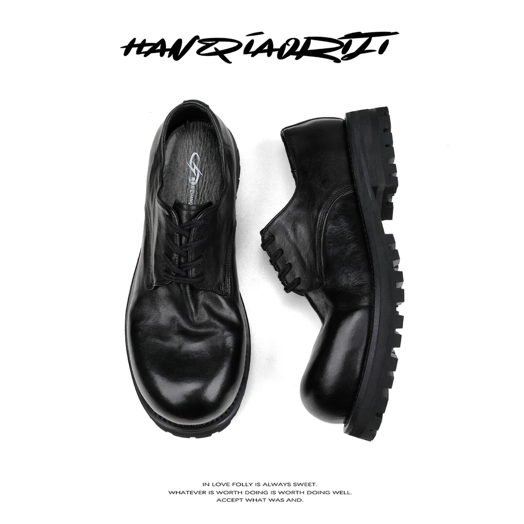 韩桥日记「黑血系列」“返璞2.0”进口水洗马皮通勤男士休闲德比鞋