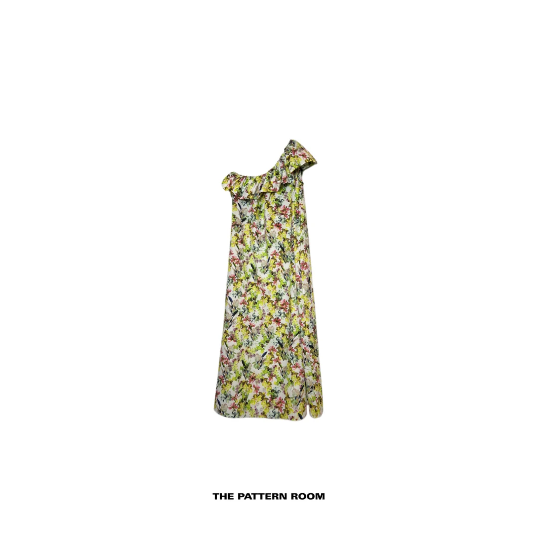 The pattern room | 反对称浪漫主义馥郁花园斜肩大摆连衣裙
