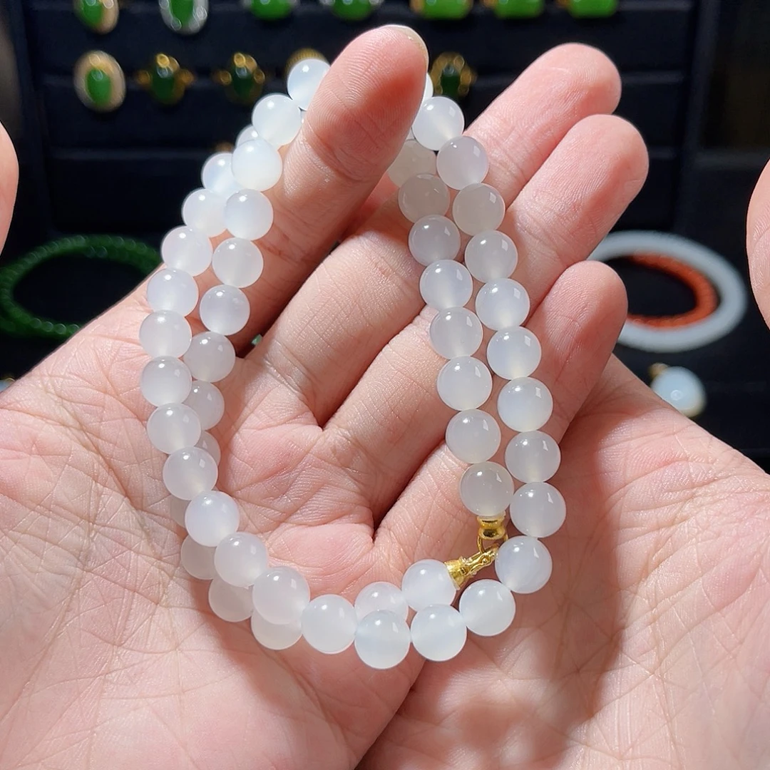 和田玉18K金镶嵌颈饰高冰白项链