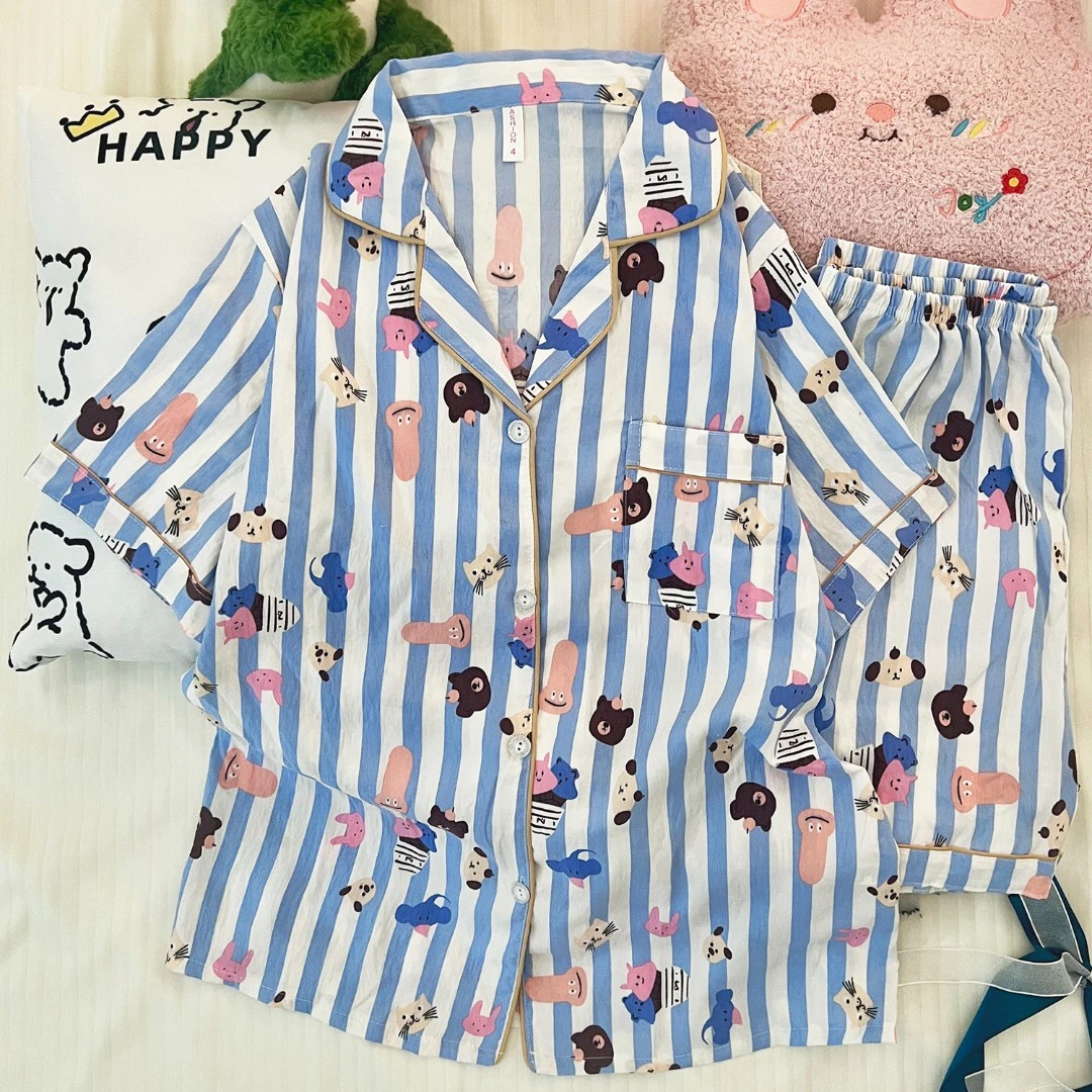 短袖短裤睡衣女夏季卡通可爱外出2025年新夏款宽松家居服套装