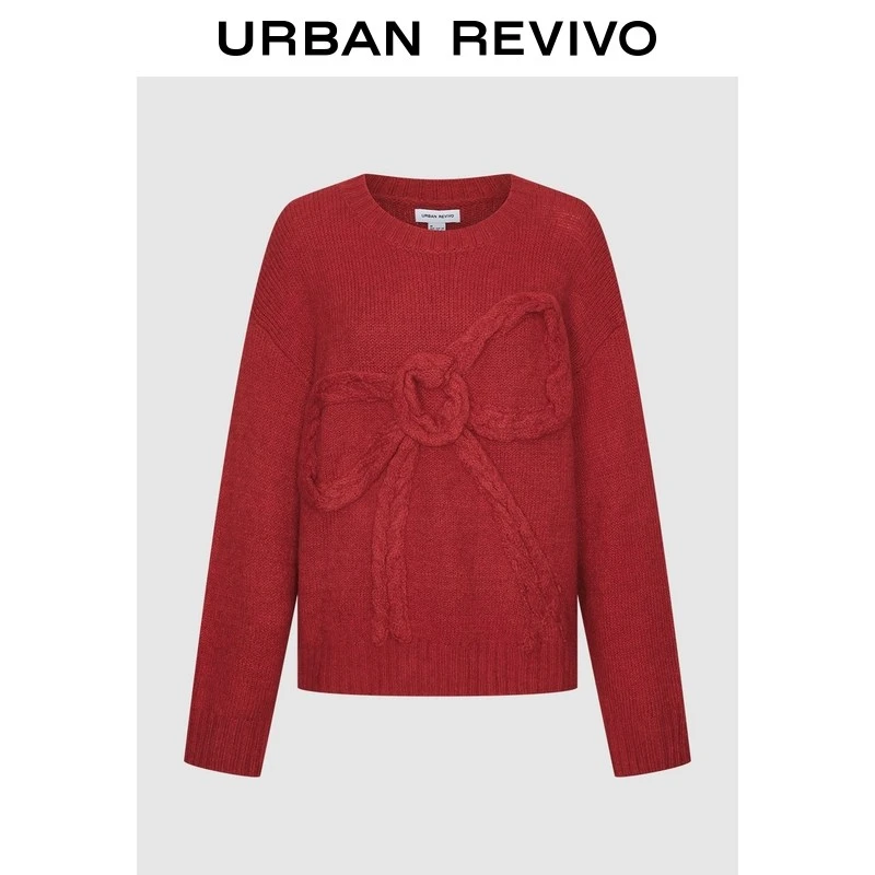 UR2026春季新款女装休闲设计感立体蝴蝶结针织衫UYY960001