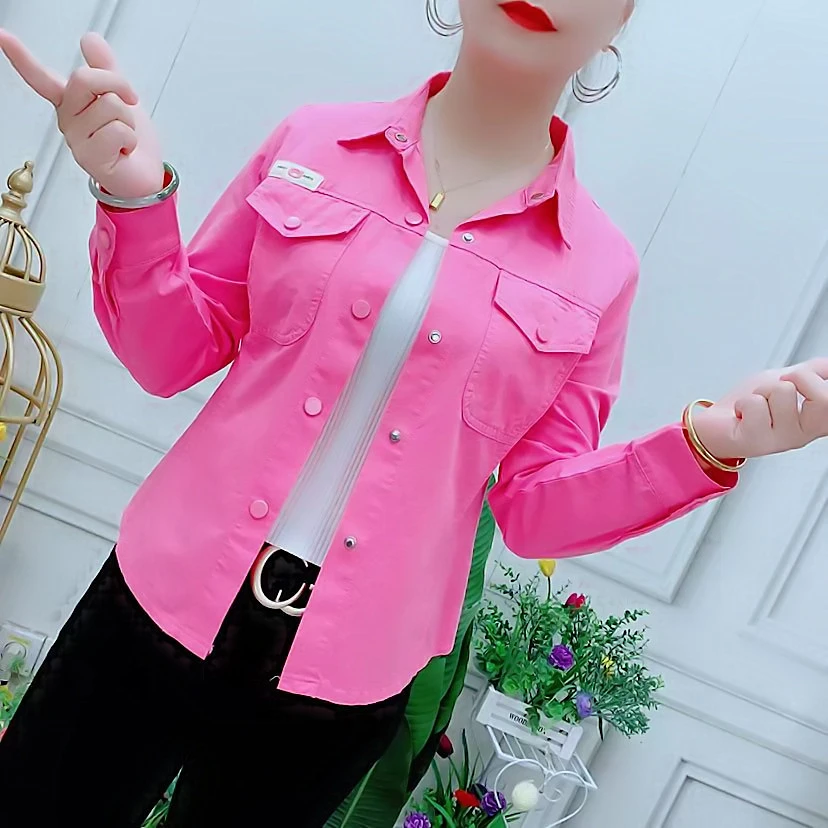 春秋新款纯色长袖短外套设计百搭时尚小个子显瘦减龄洋气衬衫上衣