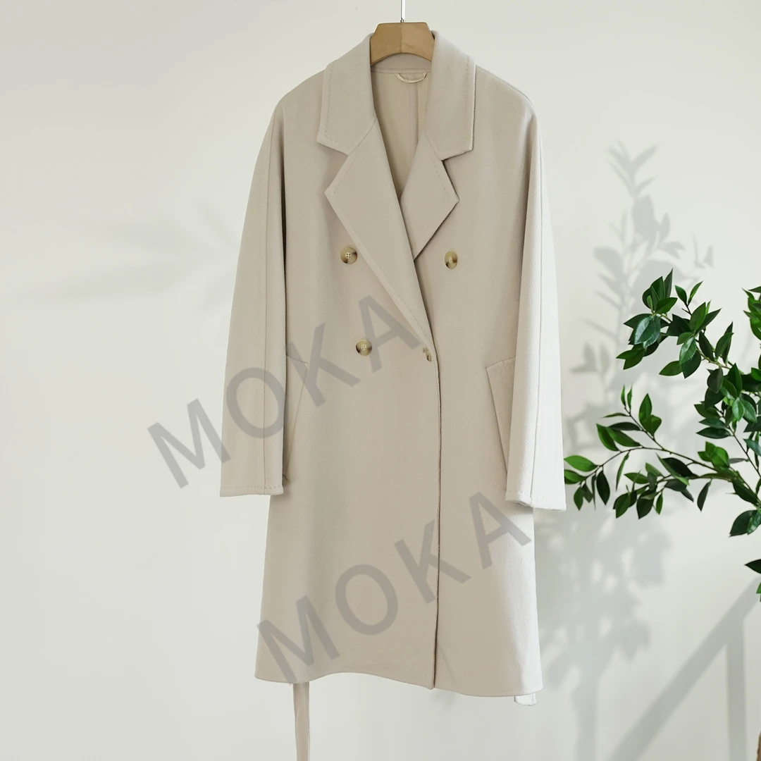 静奢大师 无补面料 四粒扣中长款双面羊绒大衣（241026）20982