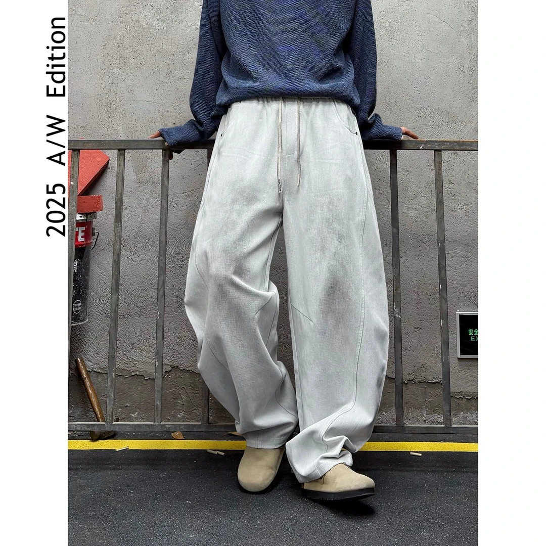 ARUI 2025 A/W 莱赛尔天丝扎染水洗阔腿男休闲牛仔裤