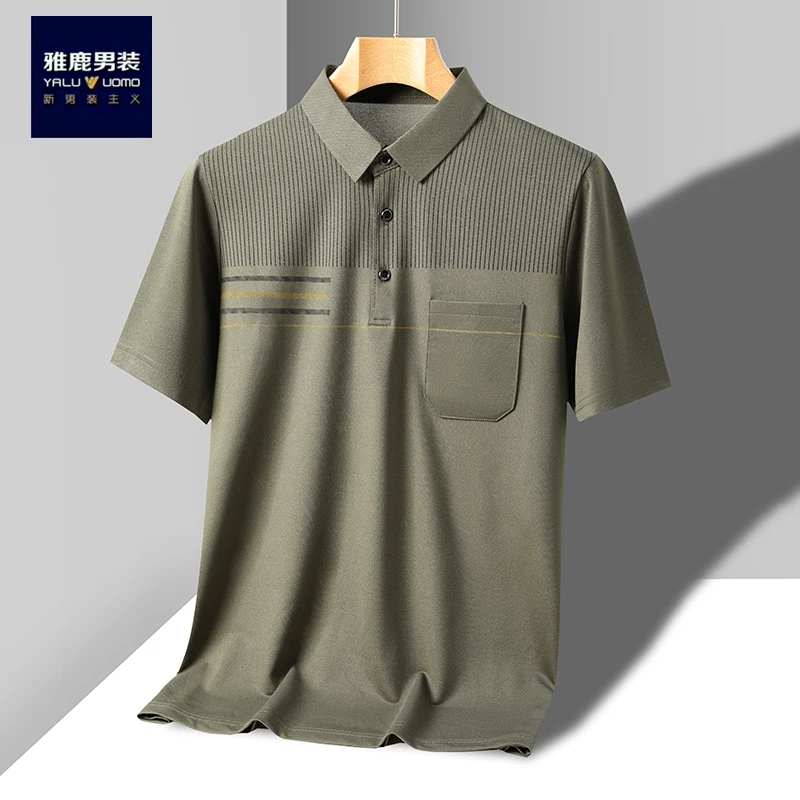 薄款宽松型常规常规款中老年上装宽松大码中年丝光棉高档polo衫