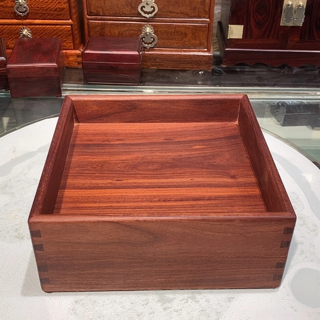 染料紫檀（血檀）独板双层收纳盘22/22/9