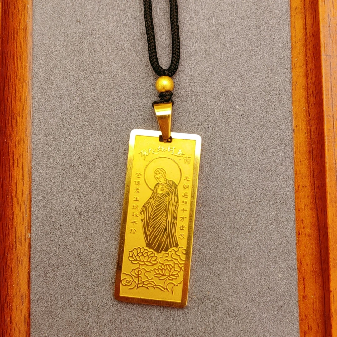 合金吊坠 时尚复古精雕阿弥陀佛吊坠金色挂坠项链雕刻