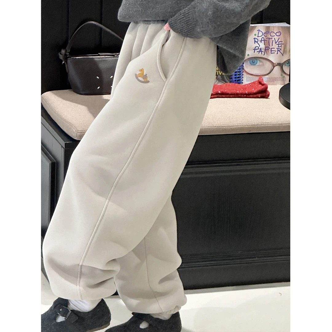 K30355孙小美刺绣女童运动裤秋冬装2025新款儿童加绒加厚束脚裤子