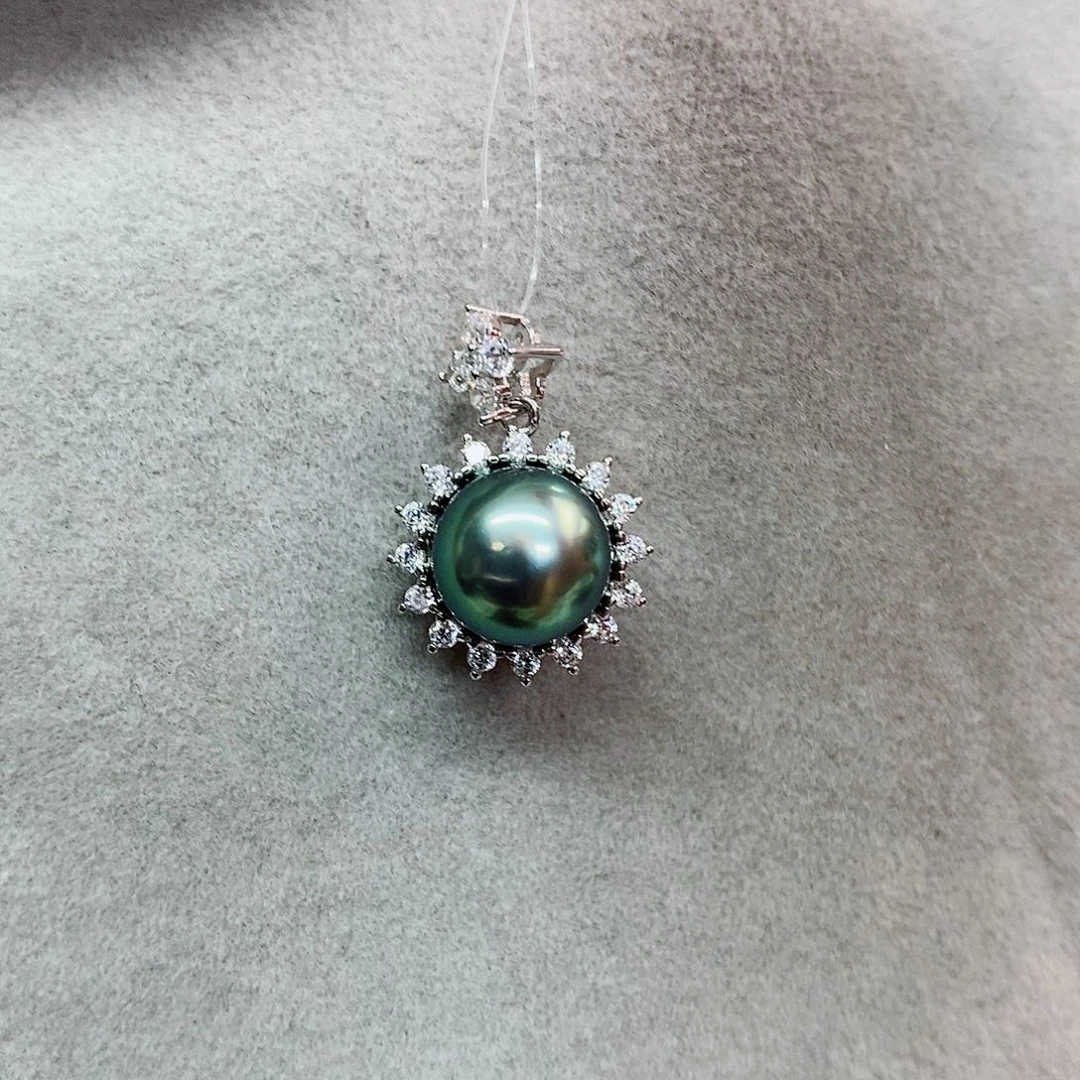 吊坠(不含链)银S925镶嵌海水珍珠9-10