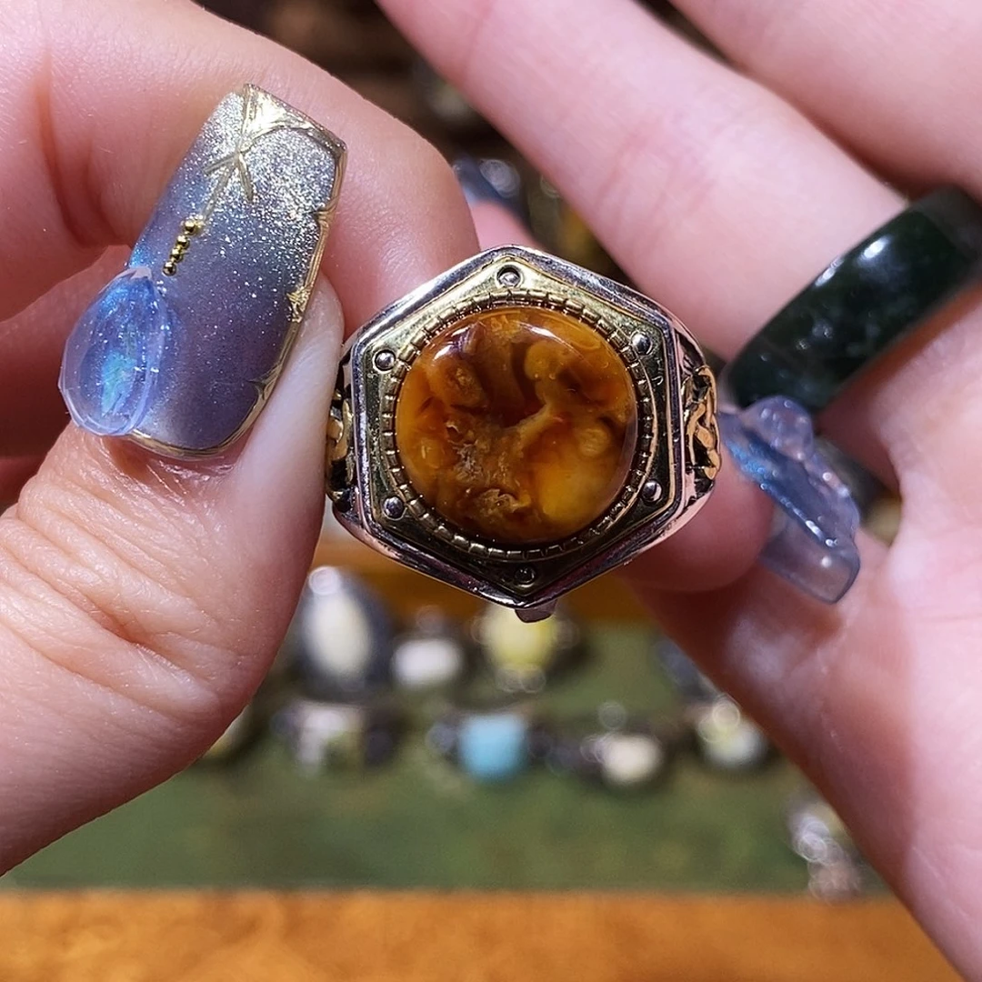 琥珀银S925镶嵌戒指时*时