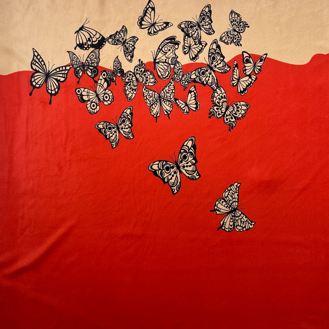 手工布料阳离子 定位花正红色蝴蝶自发热做打底衫连衣